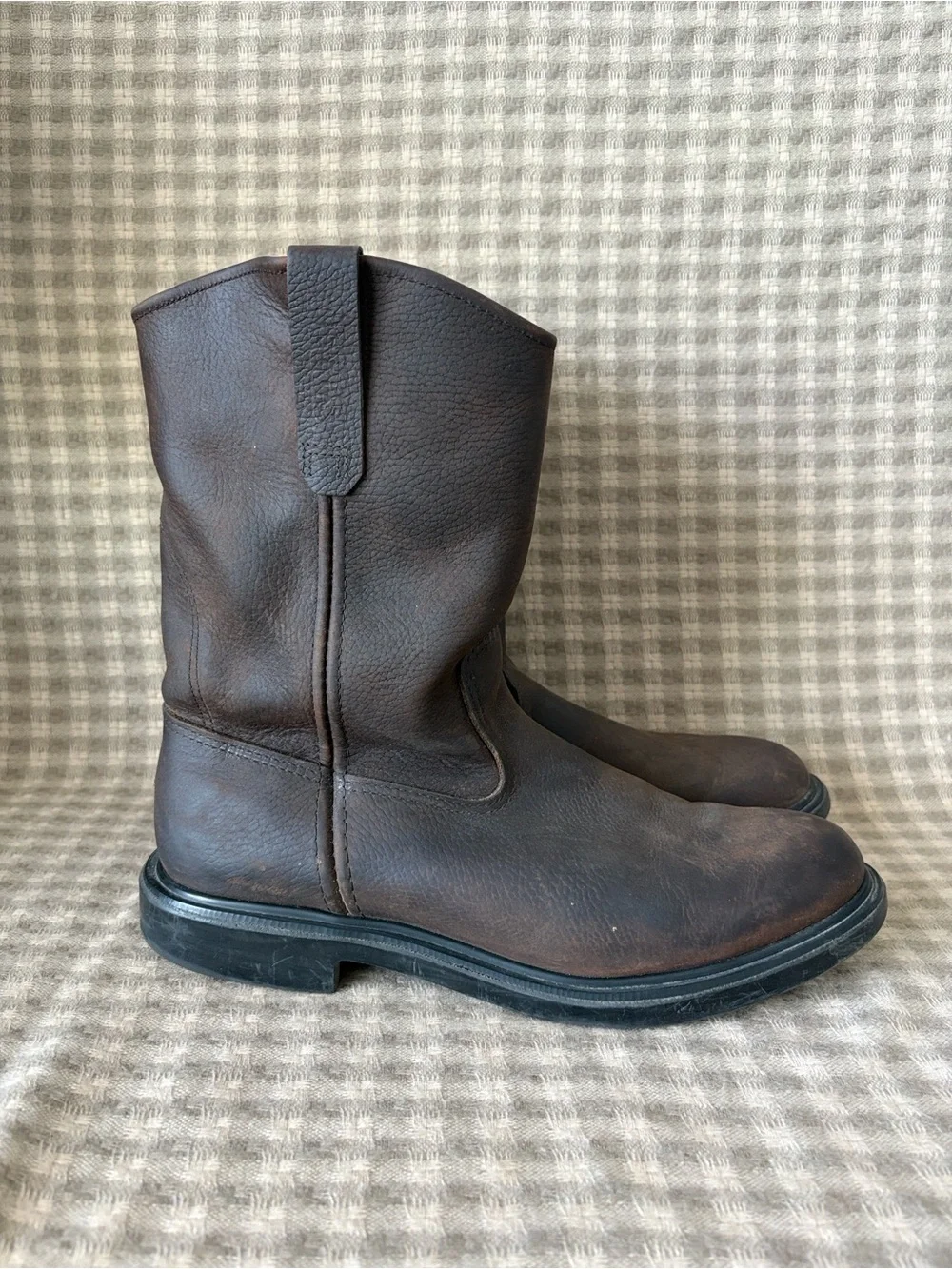 RED WING 11 INCH PULL-ON RUBBER SOLE STEEL TOE BOOT DARK BROWN MENS 12